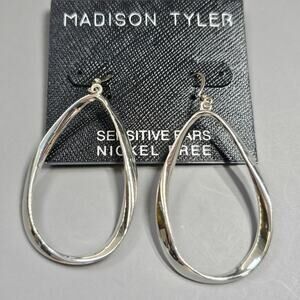 Madison Tyler Twisted Teardrop Earrings Silvertone Sensitive Ears Nickel Free NW